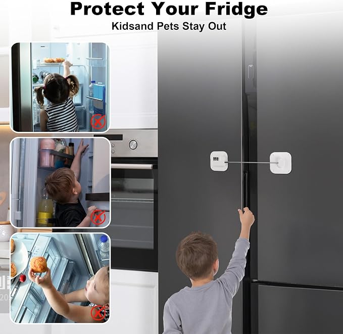 Child Proof Refrigerator Lock, 3 Digit Code Child Proof Fridge Lock for Kids, No Drill Self Adhesive Baby Safety Locks for Oven, Cabinet, Toilet Seat & Furniture, 1 Pack, White