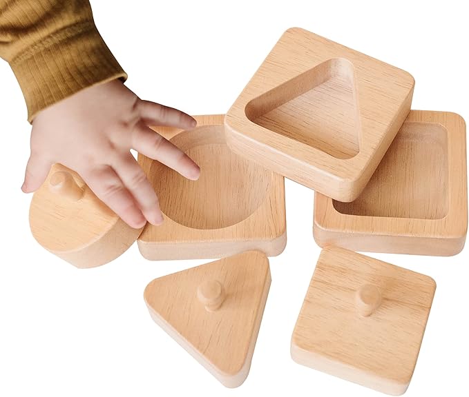 Montessori Shape Puzzle - Baby Puzzles for 1 Year Olds - Baby's First Puzzle - Knob Wooden Puzzles for Infant and Toddler - Geometric Shapes - 12 Months Babies First Shapes