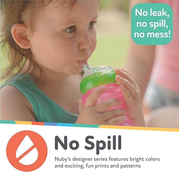 Nuby No-Spill Sippy Cup with Flex Straw for Boys - (3-Pack) 10-Ounce Bottles - Training Sippy Cups for Toddlers 12+ Months