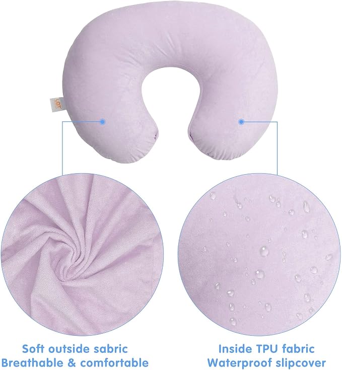 LAT Waterproof Nursing Pillow for Breastfeeding,Waterproof Removable Cover,Ergonomic Breast Feeding Pillows Baby for Baby Boys and Girls,Machine Washable(Pink)