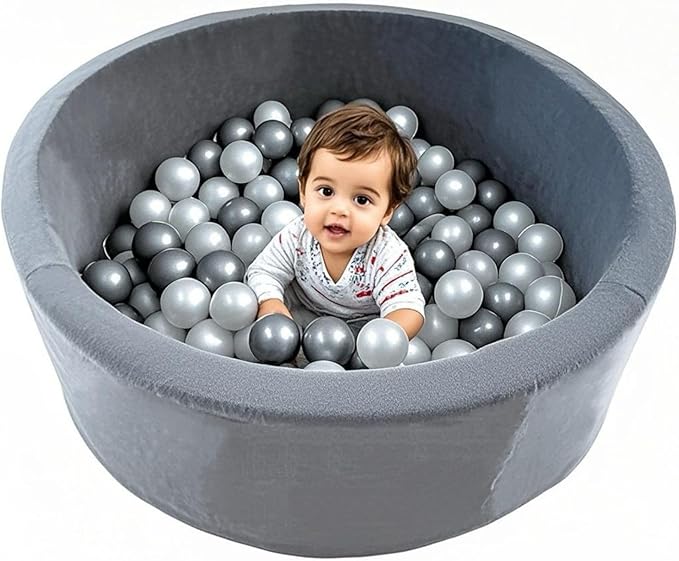 Foam Ball Pit - 36.5" x 13.2" Ball Pit for Toddlers,Round Soft Playpen with 100% Cotton Cover & High-Resilience Memory Foam,Machine Washable,Indoor Outdoor (Grey,Not Includes Balls)