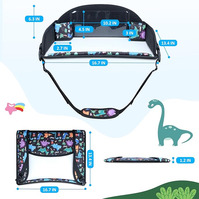 2Pcs Kids Travel Tray for Toddler Carseat, Road Trip Activities Essentials for Toddler, Kids Lap Desk Tray with Tablet Holder Stand ï¼?Dry Erase Board (Dinosaur & Mermaid)