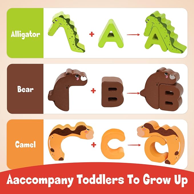 Wooden Alphabet Matching Game, ABC Animal Puzzle Board for Toddlers, Montessori Sorting Blocks Board Toy, Preschool Jigsaw Puzzle for Early Learning, Educational Gift for Kids Boys Girls Ages 3-5