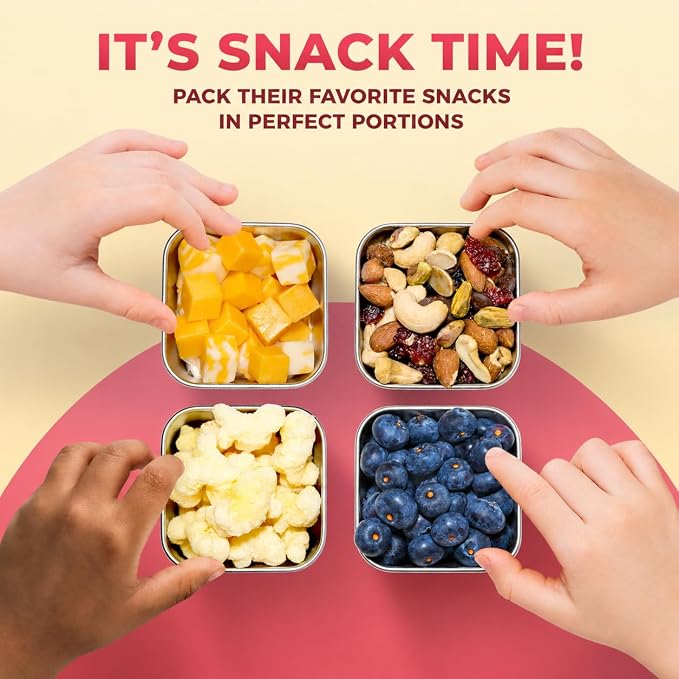 Rainbow Stainless Steel Snack Containers with Lids – Reusable Leakproof BPA Free Metal Snack Cups for Kids Lunch Boxes, School, Travel & Snacks – 6 Pack