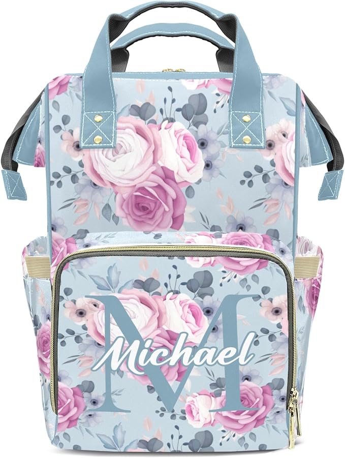 Diaper Backpack, Large Capacity & Insulated Pockets, Personalized Changing Bag, Multi-Functional for Boys/Girls Newborn to Toddler, Floral