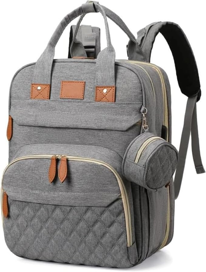 Diaper Bag Backpack – Large Waterproof Baby Bag with USB Charging Port, Changing Pad & Stroller Straps – Stylish, Durable & Hands-Free Travel Organizer for Moms & Dads (Grey)