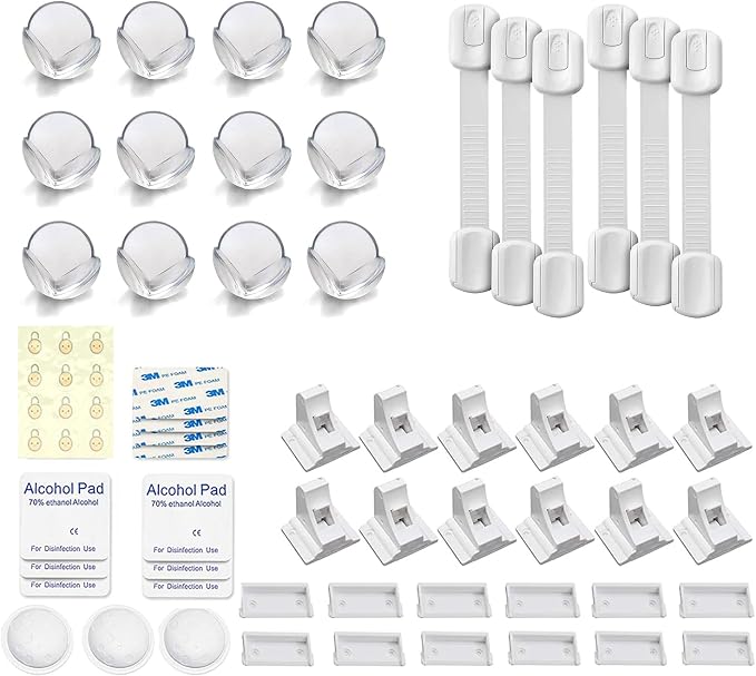 BABY PROOF ME 6 Safety Strap Locks Bundle with 12 Magnetic Cabinet Locks and 12 Corner Protectors