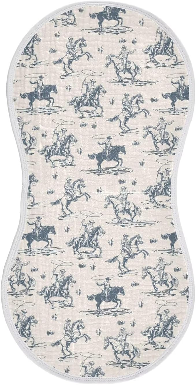 Cowboys Horse Western Baby Muslin Burp Cloths Set of 1 Vintage West Desert Muslin Washcloths American Wild Milk Spit Up Rags Soft Newborn Towel for Unisex Boys and Girls, 22 x 11 Inch