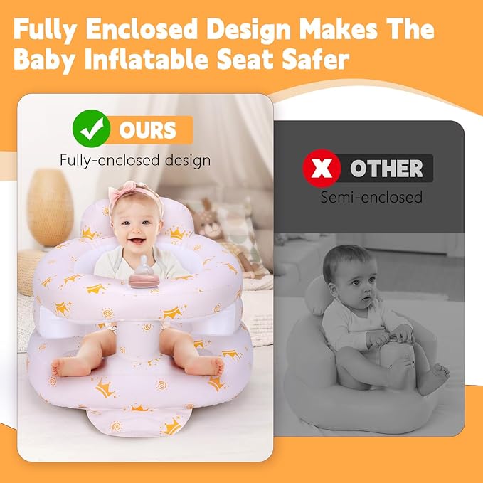 Inflatable Baby Seat for Babies 3 Months & Up, Inflatable Baby Support Seat for Sitting Up, Toddler Baby Floor Chair with Built in Air Pump, Upgrade Water Injection Function, More Stable (Color#04)