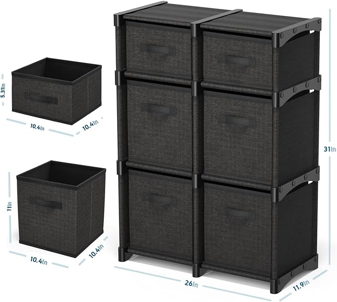6-Cube Fabric Storage Organizer Shelf for Bedroom, Playroom and More - Sturdy DIY Cubbies Shelves in Black
