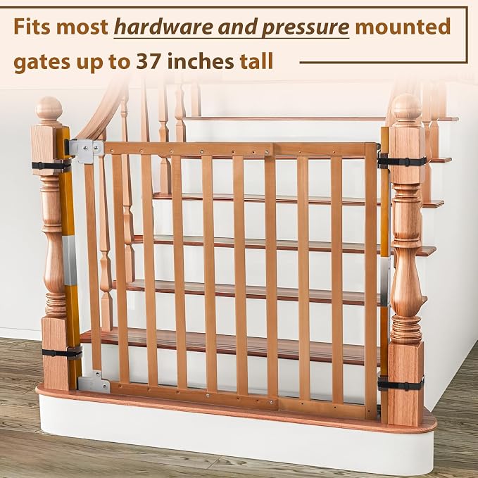 2 Pcs No Hole Stairway Baby Gate Adapter - Fits Round & Square Banisters, Compatible with Most Hardware and Pressure Mount Baby Gates Up to 37 inches Tall