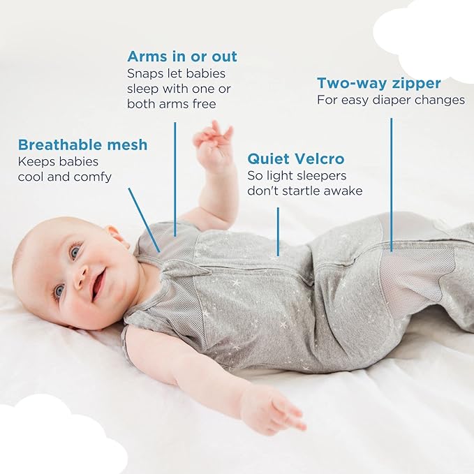 Happiest Baby Sleepea 5-Second Swaddle - 100% Organic Cotton Baby Swaddle Blanket - Doctor Designed Promotes Healthy Hip Development (Graphite Stars, Small)