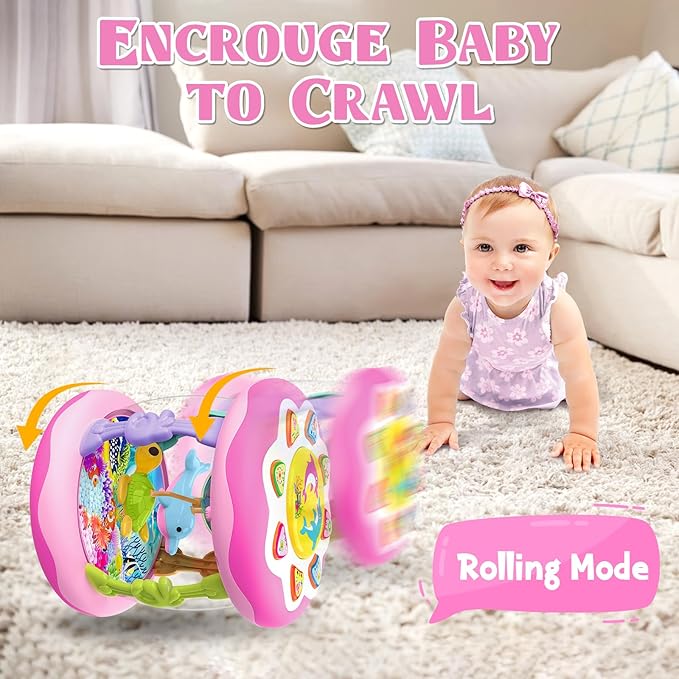 Baby Girl Toys for 6-12 Months Ocean Rotating Light Up Musical Toys Tummy Time Infant Toys 3-6 12-18 Months Baby Girl Toys 1 2 Year Old(Pink)