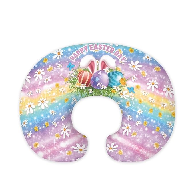 Easter Rabbit Eggs Nursing Pillow Support Cover Washable Skin-Friendly Fabric Baby Nursing Pillow Support Cover for Feeding Pillows, Home Nursery Room Easter Decor