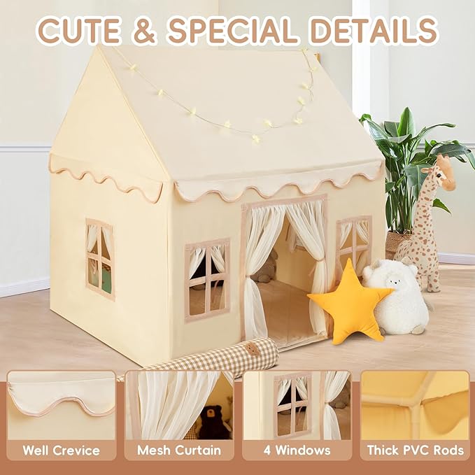 RongFa Playhouse Play Tent for Kids-Portable with Padded Mat, Star Lights, Carry Bag, Play Tent Indoor & Outdoor, Washable Kids Play House for Toddler