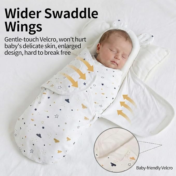 Newborn Baby Swaddle Blanket with Bear Ears, Soft Breathable Wrap for 0-6 Months, Easy Change Receiving Blanket, All-Season Nursery Gift, Sweet Peach Print