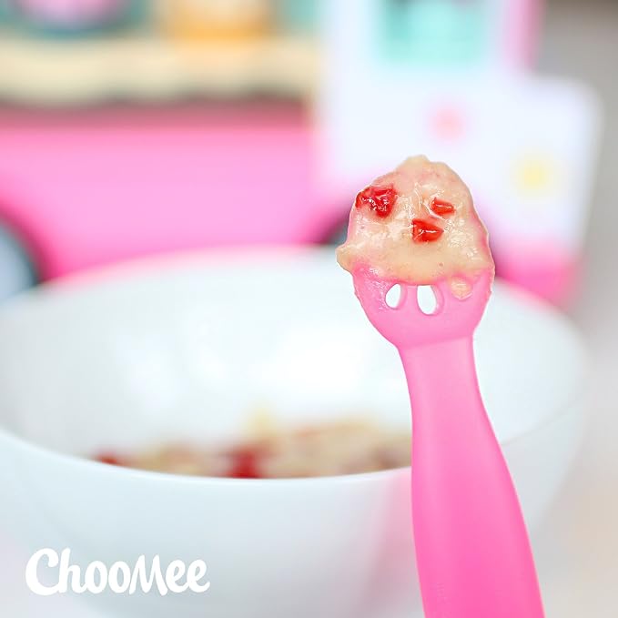 ChooMee FlexiDip Silicone Baby Learning Utensil | 4 Months + Baby Led Weaning | Flat Head Spoon with Firm Handle | Designed in USA, BPA Free, Premium Grade Platinum Silicone | 2 CT Pink Purple