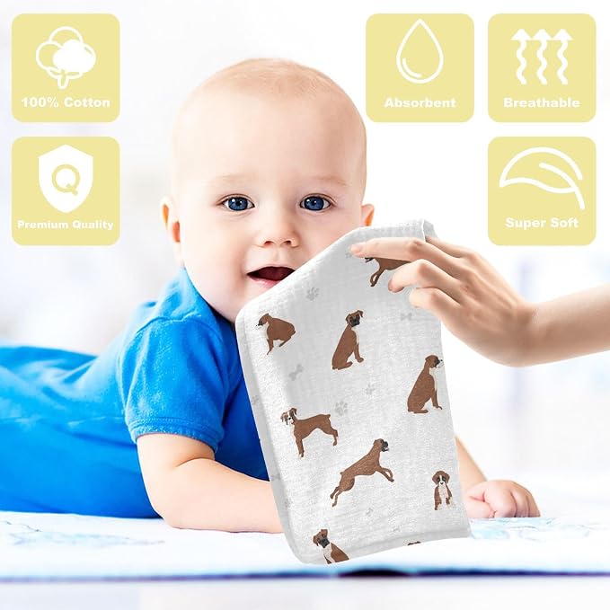 vvfelixl Baby Cotton Washcloths Boxer Dog Infants Bath Towel for Unisex Puppy Face Towels for Newborn, Natural Baby Wipes Delicate Skin, 11.8 X 11.8 inch, one sizex3