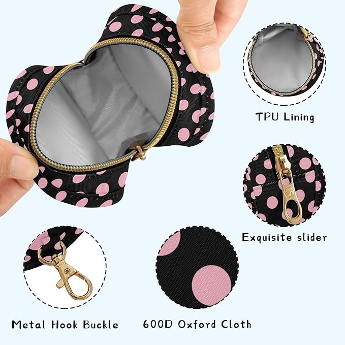 Black Polka Dot Pink Pacifier Holder Case Newborn Pacifier Storage Pouch for Boys Girls Easy Attach to Diaper Bag Portable Baby Essentials Container