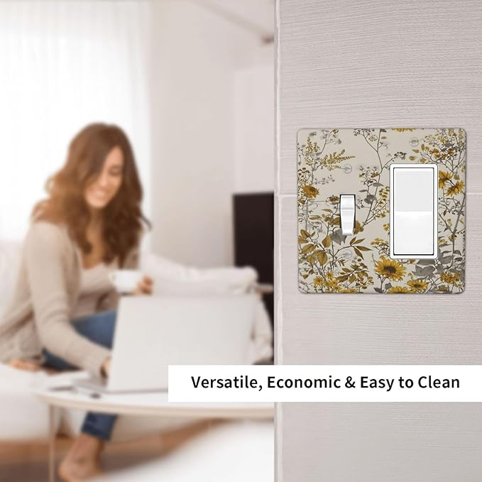 Boho Wildflowers Daisies Sunflowers Plant Floral Outlet Covers 1 Toggle 1 Rocker Combination Decorative Wall Plate Electrical Switch Plates Light Switch Cover Plate for Bedroom Living Room Decor