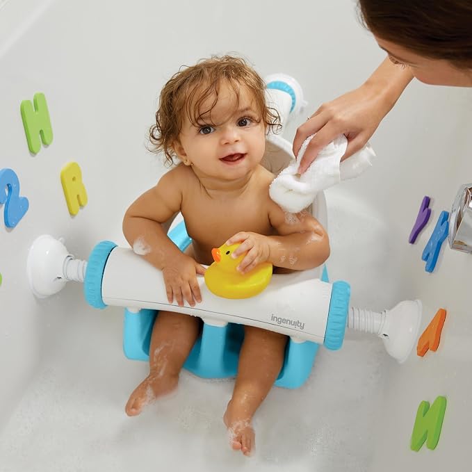Ingenuity My Bath Seat for Sit-Up Baby Bathing, Sure & Secure Suction Cups, ASTM Safety Tested & Approved, Backrest for Assisted Sitting, Easy Setup & Storage, Aqua