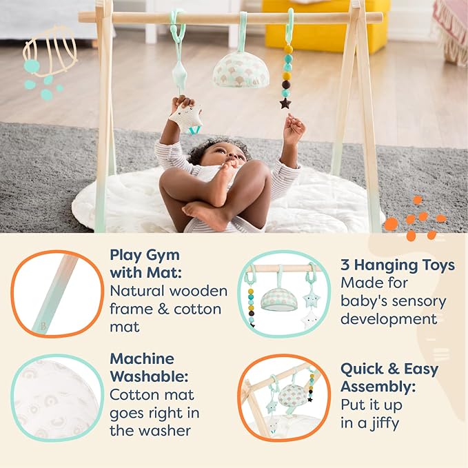 B. toys ??Wooden Baby Play Gym ??Activity Mat ??Starry Sky ??3 Hanging Sensory Toys ??Natural Wood ??Babies, Infants
