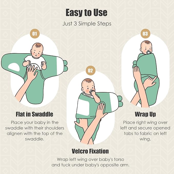 SWEET DOLPHIN 3-Pack Baby Swaddle Sleep Sacks - Newborn Swaddle Blanket with Soft Cotton - Ergonomic Wrap for Boys and Girls, 3-6 Months, Green