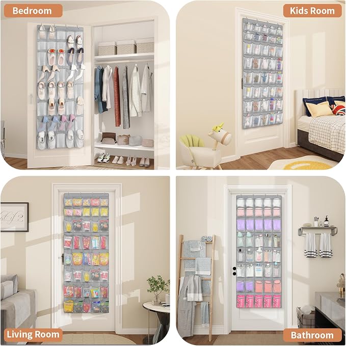 FENTEC 40 Large Pockets Over The Door Shoe Organizer, Mesh Hanging Shoe Organizer Shoe Rack for Closet Mesh Closet Shoe Holder, Over Door Organizer, Shoe Organizer for Wall, Grey, 1 Pack
