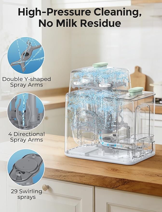 Xaproo Bottle Washer, Baby Bottle Dryer, All-in-One Cleaning Machine for Bottles, Pump Parts & Baby Essentials, 19 Min Rapid Wash & Auto Mode, 60 Detergent Tablets, Time-Saving
