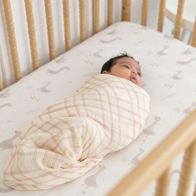 Crane Baby Charlie 2-pc. Farmhouse Tractor Dot Swaddle Set, 100% Cotton Muslin Swaddle Blankets for Newborns, Baby Boy Blanket Neutral, Infant Receiving Blankets for Boys, Rustic Farm Nursery Decor