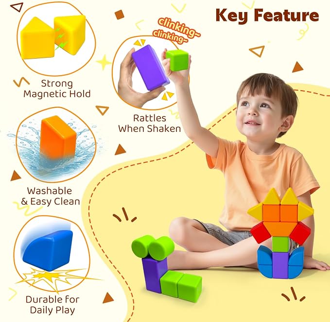 Pairez Toys Magnetic Blocks with Multiple Shapes, 1.65 inch Large Magnetic Building Cubes for Kids, Sensory Montessori Stacking Toys for Boys & Girls Ages 3 4 5 6 (21pcs)