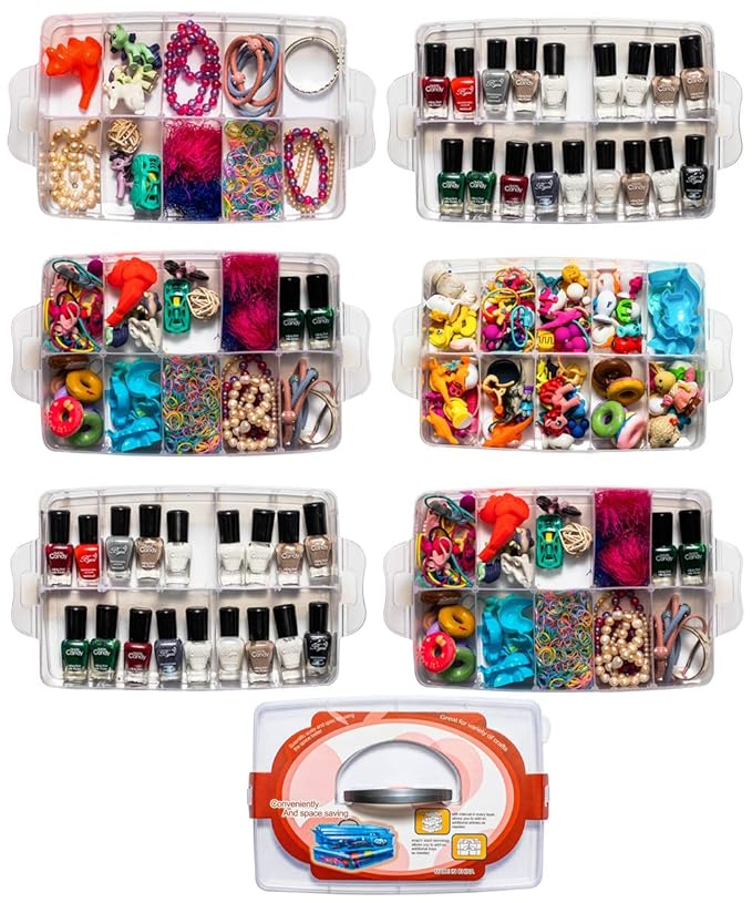 Sooyee 6 Layers Stackable Storage Container Clear 60 Adjustable Compartments,Compatible with Small Toys Arts and Crafts Piping Tips Hardware Storage Organizer