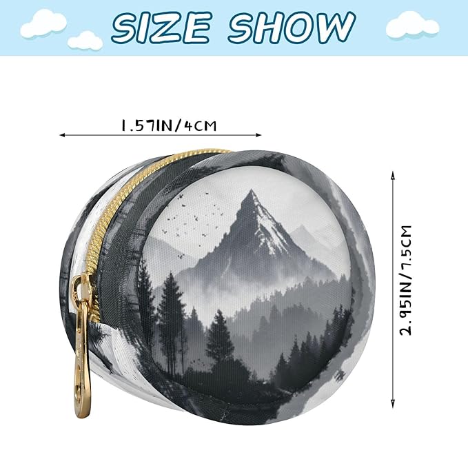 Pacifier Holder Watercolor Mountain Pacifier Storage Case with Zipper & Metal Hook Buckle Portable Container for Baby Binky