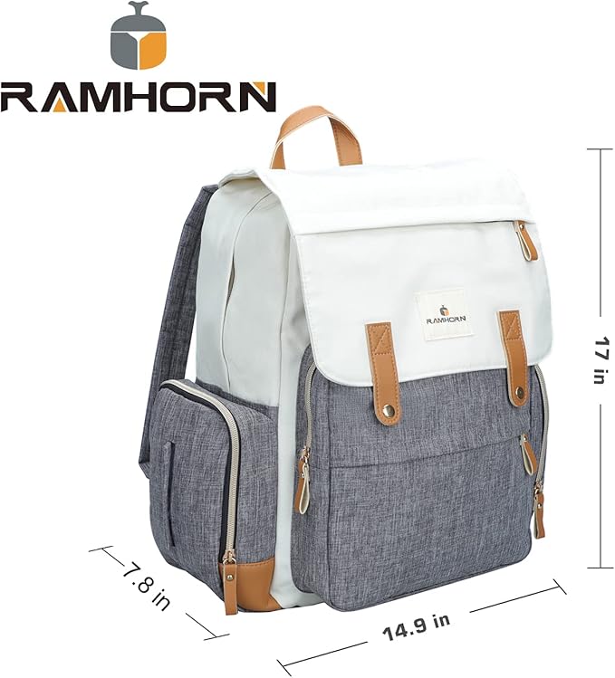 Ramhorn Diaper Bag Multifunction Travel Backpacks for Mom with Insulated Pockets and Laptop Compartment, grey