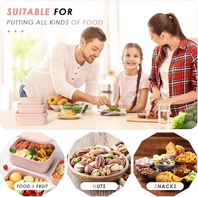 Silicone Food Storage Containers with Lids, Set of 3 Hard-Shell Bento Lunch Boxes, Airtight & Leakproof, Reusable Meal Prep Containers for Kitchen, Work, School, Travel (10oz, 23.6oz, 44oz)