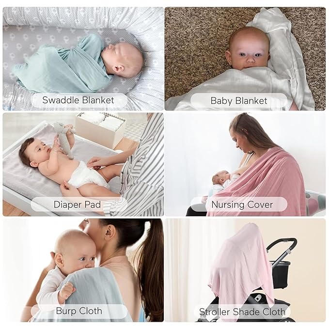 Momcozy Muslin Swaddle Blankets, 4 Pack Breathable and Skin-Friendly Baby Blanket, Baby Swaddle Shower Gifts & Baby Registry Essentials, Large 47"x47", Pink Blue