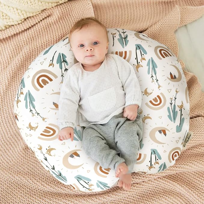 GRSSDER Nursing Pillow Cover Stretchy Minky Removable Nursing Covers for Breastfeeding Pillows, Ultra Soft Comfortable Slipcover for Boy and Girls, Cute Rainbow Pattern