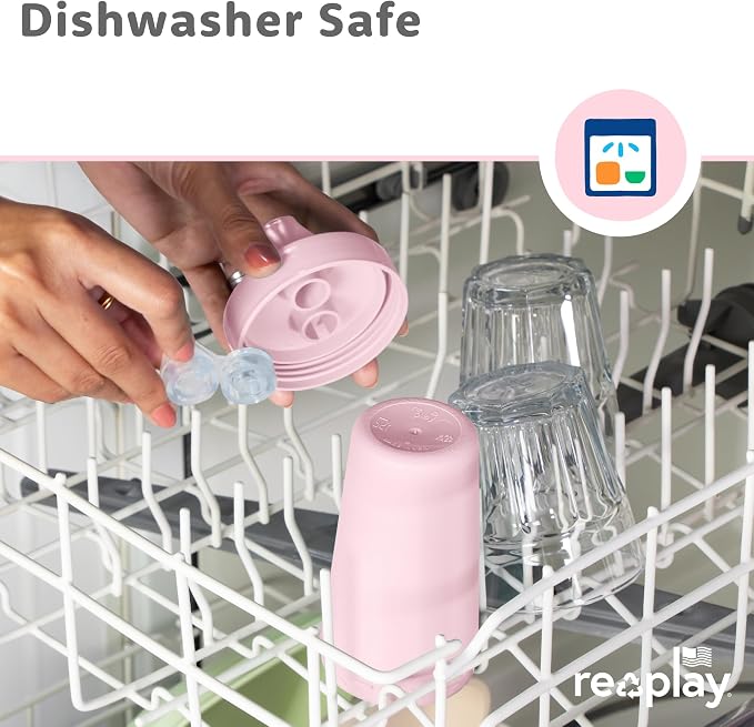 Re-Play Spill-Proof Sippy Cups for Toddlers - Kids Reusable 10 Oz Set of 3, Dishwasher & Microwave Safe, Made in USA, Modern Pink