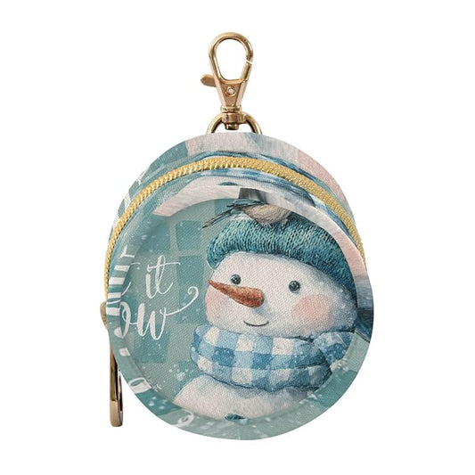 Pacifier Holder with Clip Pacifier Case for Diaper Bag Round Baby Pacifier Pouch Box Bag Portable Christmas Snowman Blue White Checkered