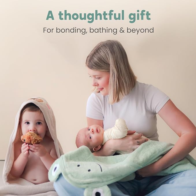 CuddleBug Hooded Baby Bath Towel & Washcloth Set (Bear) - 100% Cotton Terrycloth Hooded Baby Towels for Newborn & Toddler - Super-Soft & Absorbent, Newborn Essentials (33" x 33") - White Lamb