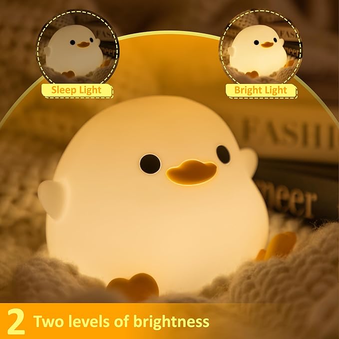 Attivolife DoDo Duck Night Light, Animal Silicone Nursery Lamp with Dimmable, Table Bedside Lamp with Timer for Bedroom, Kawaii LED Squishy Night Light Decor Gifts