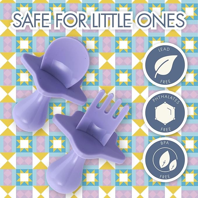 Elli&Nooli Baby Utensil Set - Self-Feeding Baby Spoons - Choke Protection Shield & Toddler Utensil - Dishwasher Safe Easy Cleanup - Lavender, 2-Piece Set