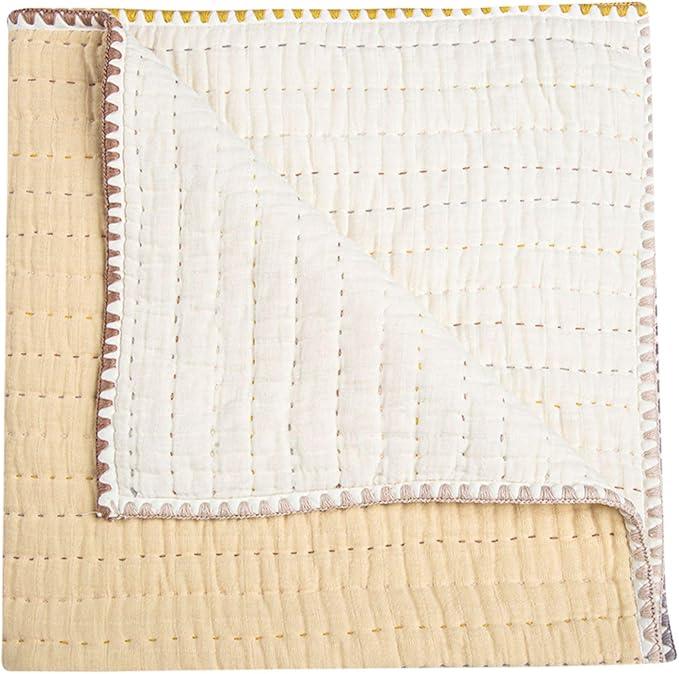 Crane Baby Blanket, 36??x 36?? Soft Cotton Quilted Nursery Blanket for Boys and Girls, Light Yellow