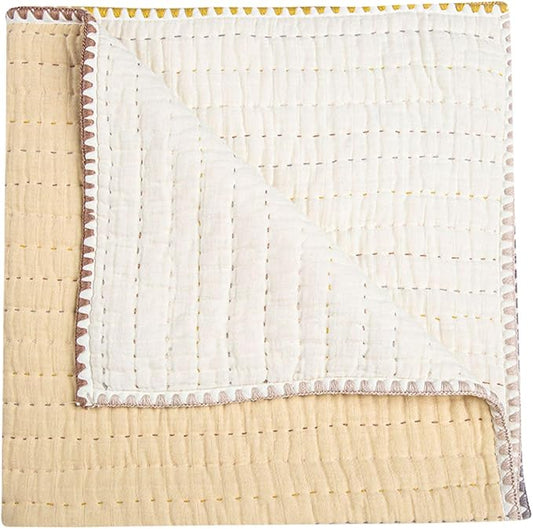 Crane Baby Blanket, 36??x 36?? Soft Cotton Quilted Nursery Blanket for Boys and Girls, Light Yellow
