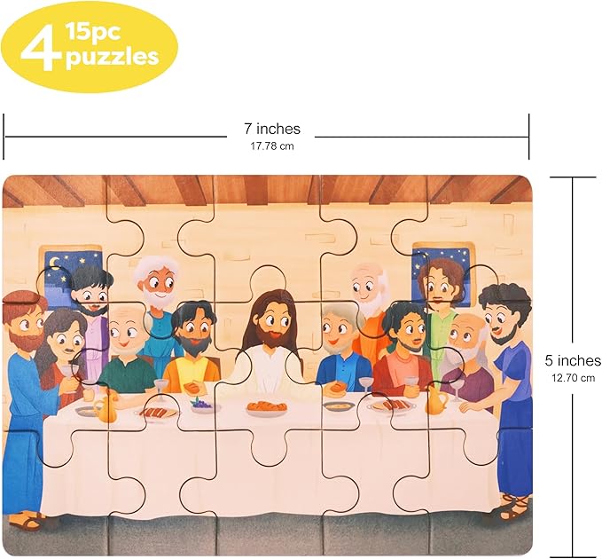 Bible Puzzles for Kids Ages 4-6 | 4-in-1 Puzzle in Box (15 pcs Each) | Christian Gifts for Kids | Christian Puzzles for Toddlers for Grandkids (New Testament B)