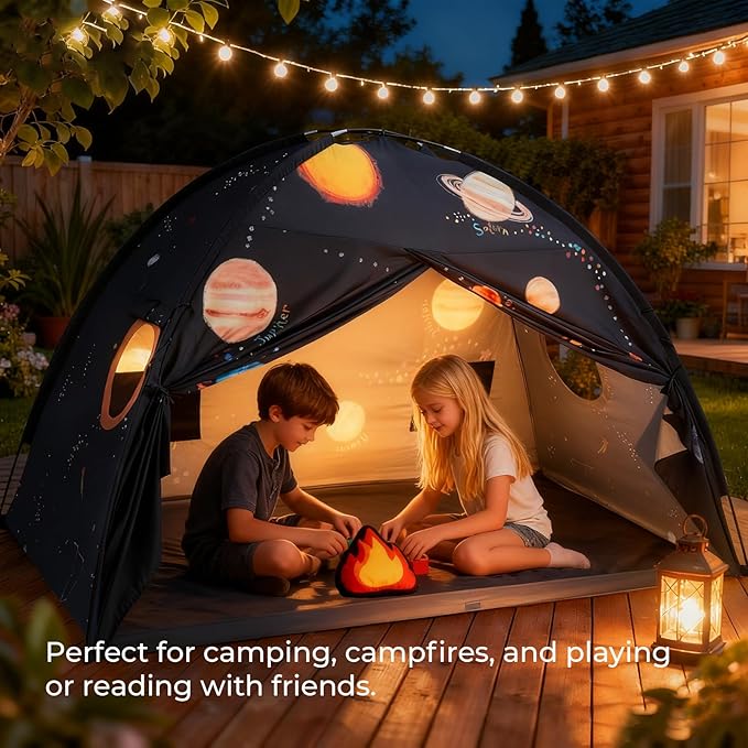 Tiny Land Space Galaxy Bed Tent for Kids ??Sleep Bed Canopy with 9 Planets Design, Easy-to-Install Indoor Kids Play Tent, Imaginative Playhouse, Ideal Gift for Boys & Girls ??77" x 40" x 46"