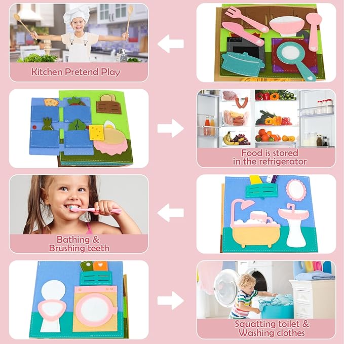 AIXMEET Toddler Busy Board, Sensory Busy Board for Toddlers 3456 Year Old, Montessori Felt Quite Book Preschool Early Learning Educational Travel Toys Autism Sensory Cloth Book