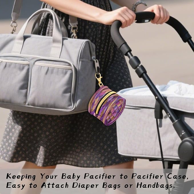 Glitter Purple Mermaid Scale Print Pacifier Holder Case with Clip Portable Pacifier Storage Case for Boys Girls Baby Pacifier Cover Pouch for Diaper Bag or Purse Stroller