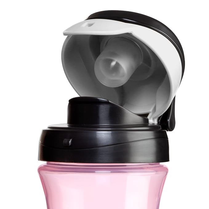 Chicco 12oz. My Tumbler Open Rim Water Bottle with Free-Flow Spout | Spill Proof when Lid is Closed | Flip-Up Carry Handle | Top-Rack Dishwasher Safe | Easy to Hold Toddler Cup | Pink | 2+ Years