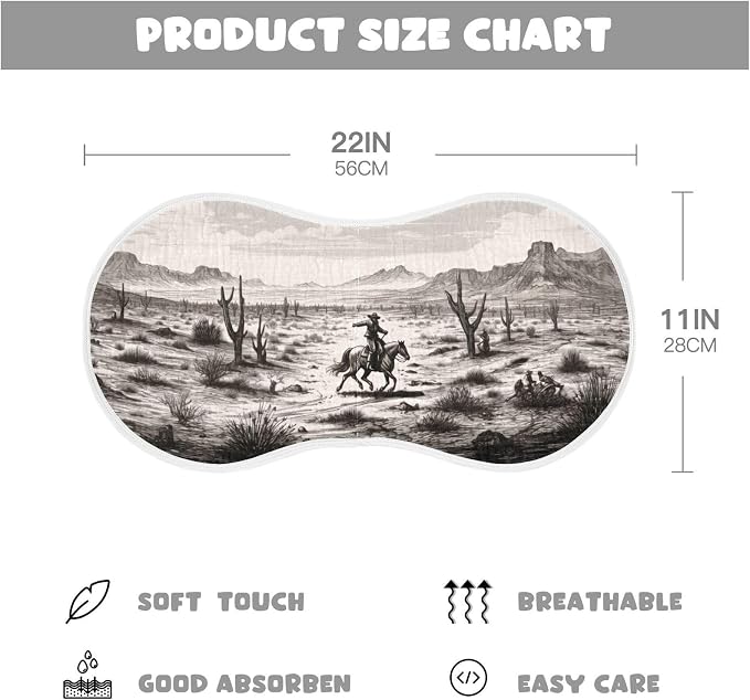 Vintage Western Cowboy Muslin Baby Burp Cloths - Super Absorbent and Soft Burping Rags - Cotton Burp Clothes Set for Boys and Girls, 1 Pack